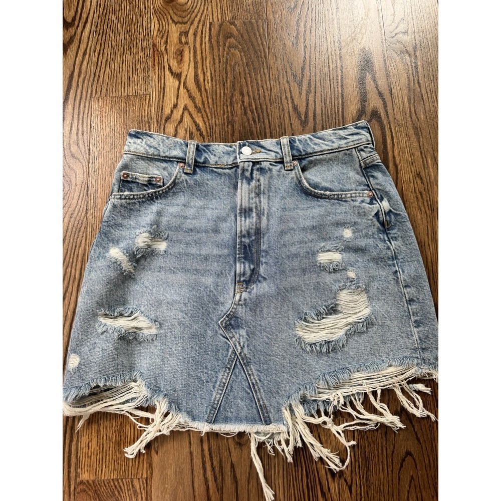 Pilcro Anthropologie Distressed Denim Jean Mini Skirt Frayed Hem Women's 10